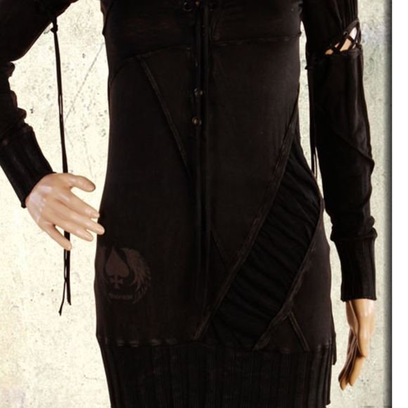 NWT SALVAGE Long Sleeved Corset Lace-Up Cut-Out Long Sleeved Sweater Dress. S-M - Picture 2 of 5